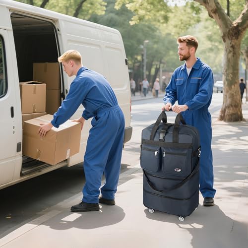 30'' Expandable Rolling Duffle Bag w/Wheels,Foldable - color: NAVY, size: 30in