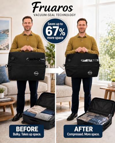 Vacuum bags for travel luggage with Wireless Pump, IP68 Waterproof, Reusable Compression Bags, Pack More in Carry-On & Checked Suitcases(2Pack+Pump) - color: Ripstop Black 18L (2-Pack)