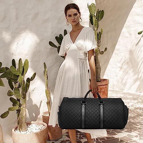 seyfocnia Convertible Carry on Garment Bag for Women, Garment Bags for Travel with Shoe Pouch 2 in 1 Hanging Suitcase Suit Bag for Women Travel Duffle Bag Garment Bag - color: A2-Black