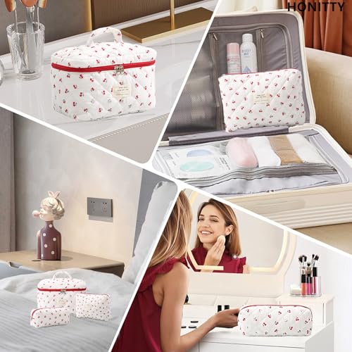 honitty Makeup Bag,Quilted Cosmetic Bags for Women - color: Cherry-2