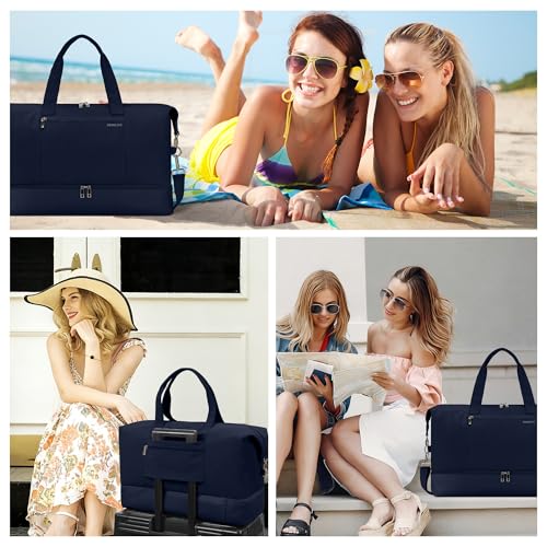 Women's Weekender bag Travel Duffel Bag with Shoe Compartment 21-inch Airline-Approved Carry-On, 2-Piece Overnight Bag Set Personal Item Luggage - color: 1-Navy