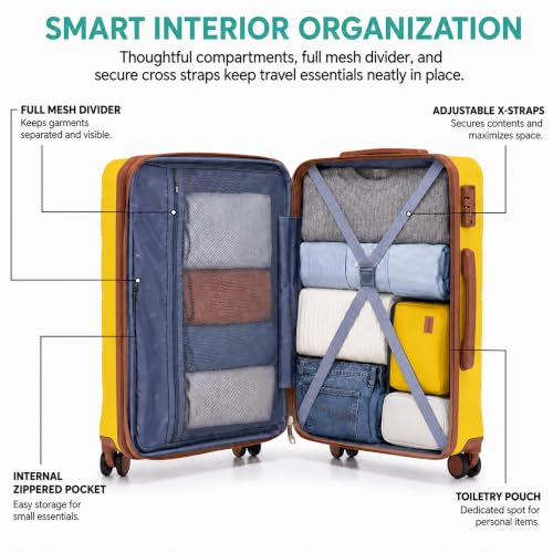 CONCEPTEN Expandable Carry on Luggage 3 Piece Suitcases with Spinner Wheels - color: Yellow, size: 3 Piece