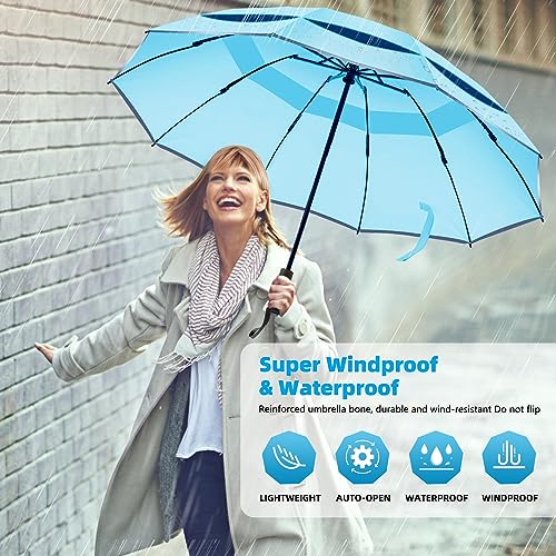 Windproof Automatic Inverted Umbrella – Compact Folding with Sun UV Protection, Portable Travel Umbrella for Car & Backpack - color: Blue