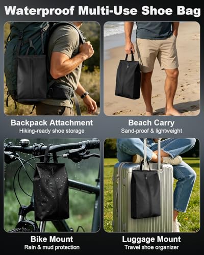 Julai Waterproof Shoe Bags for Travel, Organizer for Soccer Cleat Golf Gym - color: Black