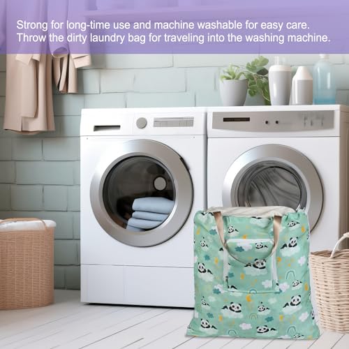 Foldable Travel Laundry Bag with Handle and Drawstring, 2 Pack Expandable Dirty Clothes Bags with Aluminum Carabiner and Zipper, Lightweight Laundry Hamper Liner for Travel, Camp, 20*19 inch - color: Panda & Koala