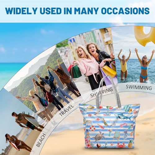 Large Beach Bag Waterproof Sandproof Beach Bags for Women Pool Tote Bags with Zipper Summer Swim Bag Foldable - color: Beach