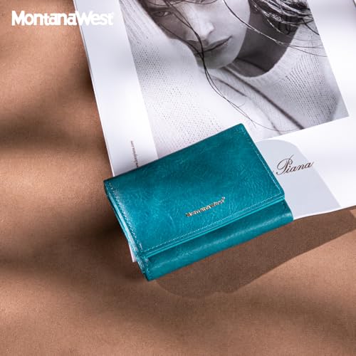 Wallet for Women Small Trifold Wallet RFID Blocking Wallets with ID Window - color: Turquoise