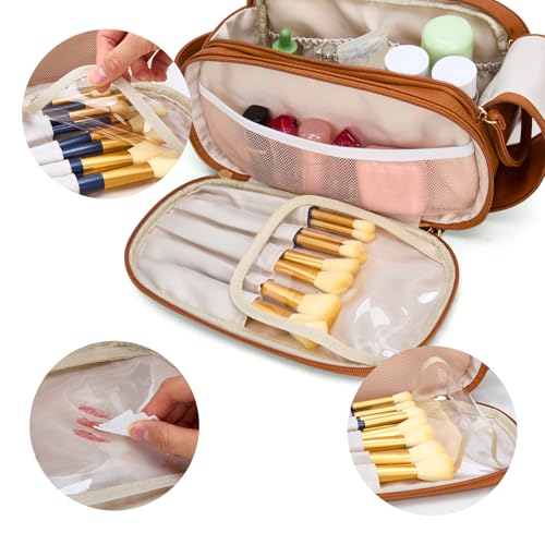 Wrangler Large Makeup Bag Travel Toiletry Bag Portable Cosmetic Bag - color: Brown