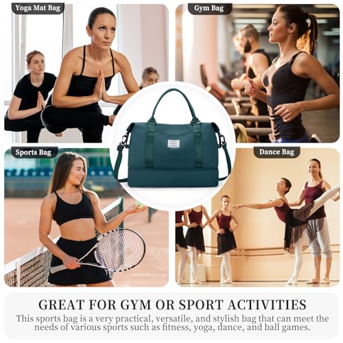 Travel Duffel Bag with Shoes Compartment, Weekender Bags for Women - color: A-Peacock Blue, size: Medium