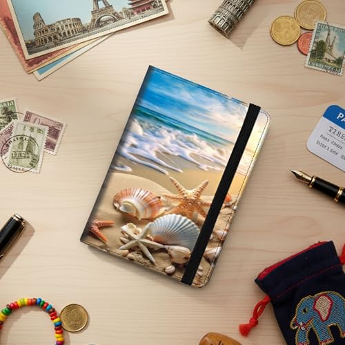 Bxgolkgd Passport Cover,RFID Blocking,Large Capacity Multi-Slot Travel Passport Wallet for Men & Women - Beach Shell Starfish - color: Beach Shell Starfish