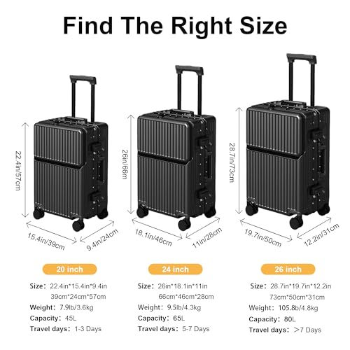 Carry on suitcase Zipperless Luggage,Polycarbonate Aluminum Hard Shell, Expandable Carry-On Suitcase with Spinner Wheels, Hardshell Luggage, 20 Inch Cabin - color: black, size: 20 inch