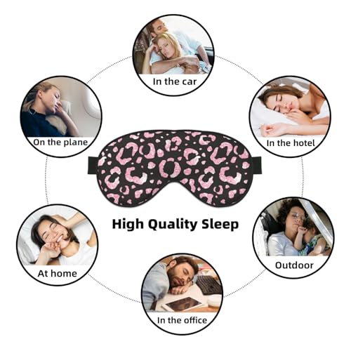 Rose Pink Glitter Leopard Sleep Mask Eye Mask with Adjustable Strap Eye Sleep Shade Cover Blocks Light for Women Men Airplane Travel Nap - color: Rose Pink Glitter Leopard