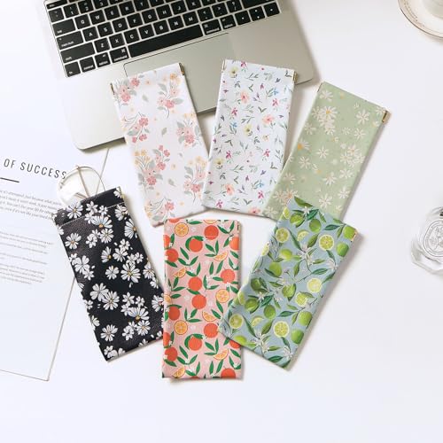 Glasses Case Soft, Eyeglass Cases for Women Portable Squeeze Top PU Leather 2 Pack Glasses Pouch with Cleaning Cloth - color: 2pcs Flower Print