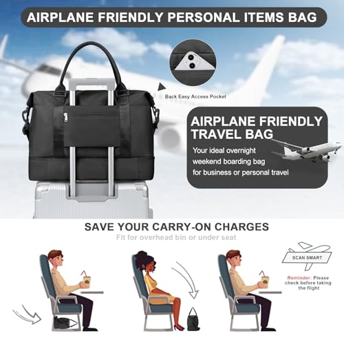 Weekender Bags for Women,Travel Duffle Overnight Bag with Shoe Compartment - color: A-Black-3Pcs-0022, size: Large