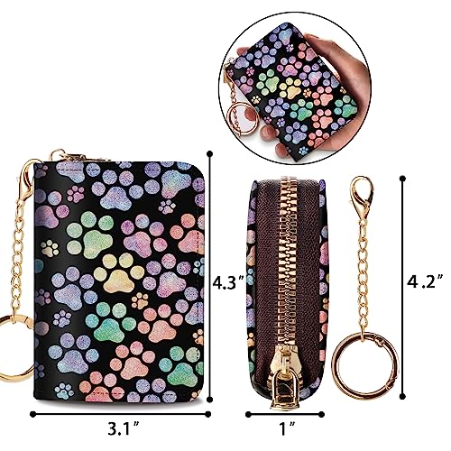 Yonlevres Credit Card Holder RFID Small Wallet Women Keychain Zipper - color: Dog Paw