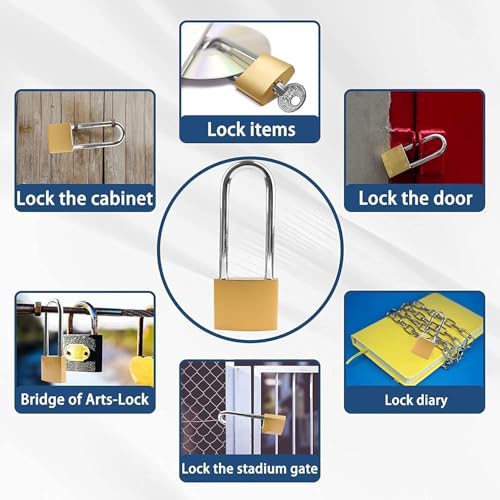 XFJSAK 2 Pack Key Locks(keyed Alike), Shackle Length 2.63in, Padlock with Keys, Long Shackle Padlocks with Keys, Gym Locker Padlocks, High Security Padlock, for Indoor, Gate, Garage - color: 2 pack 38mm - yellow