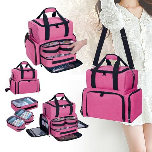 Large Makeup Bag with 3 Removable Case and 2 Removable Dividers,Red - color: Rose Red