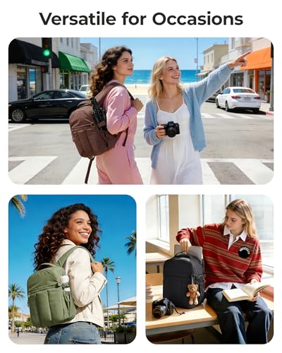 BAGSMART Small Camera Backpack for Women with Laptop Compartment, Green - color: Olive Green