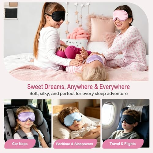 Kids Sleep Mask Eye Cover, Silk Sleeping Mask for Kids Ages 5-15 - color: Pink