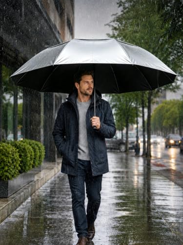 Kalolary 55/62 Inch Large Golf Umbrella UV Protection Compact Umbrella - color: Silver