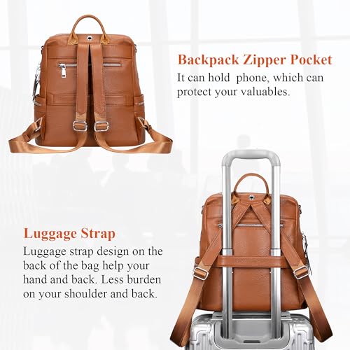 ALTOSY Genuine Leather Backpack for Women Convertible Shoulder Bag - color: Caramel
