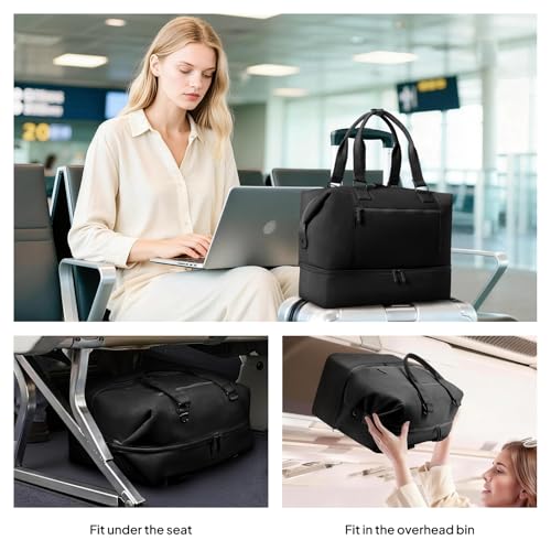 TOPEAST Travel Duffle Bag, Weekender Bags for Women with Shoe Compartment - color: Black