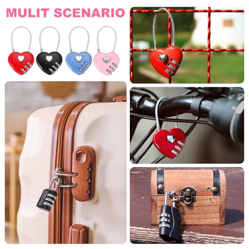 MECCANIXITY Heart Padlock, 3 Digit Combination Lock Heart Shape Mini Code Locks for Jewelry Storage Box Valentine Gift Travel Bags Gym Outdoor Combo Lock, Black, Pack of 2