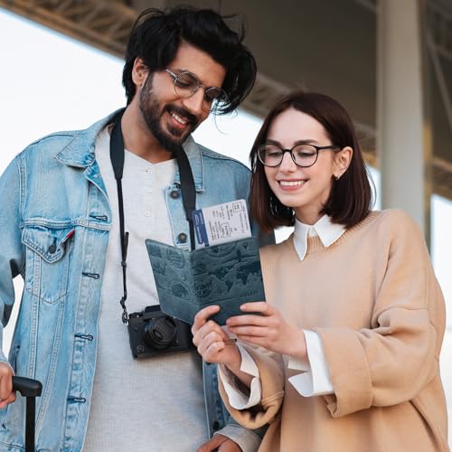 VULKIT Passport Holder Magnetic Closure RFID Blocking Travel Wallet Passport Book Cover Boarding Pass Holder Travel Essentials - color: Navy