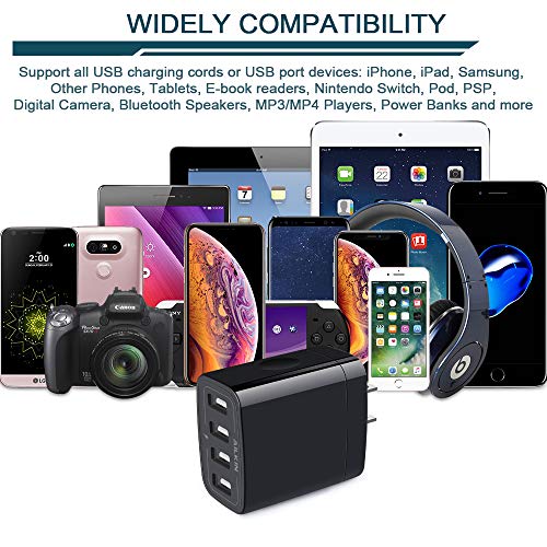 USB Wall Charger 2-Pack AILKIN 4.8A 4-Port USB Plug Cube Brick Charging Box | Wall Charger Plug, Charging Block for iPhone 17 16 15 14 13 Pro Max 12 11Pro Max/XR Plus, Samsung Galaxy S23 S22 S21 - color: Black