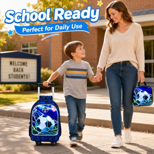 gxtvo Kids Rolling Backpack, Roller Wheels Boys Bookbag, Wheeled Suitcase Elementary School Bag-3PCS Dinosaur/Unicorn/Mermaid - color: Uv Printing Green Soccer Rolling Backpack