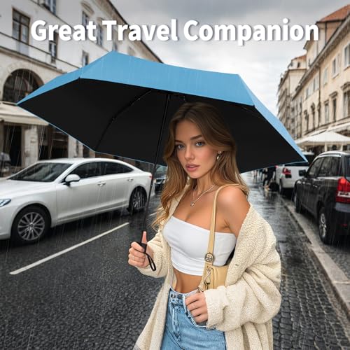 Yoobure Mini Travel Umbrella with Case, Compact Folding Umbrella - color: Sky Blue