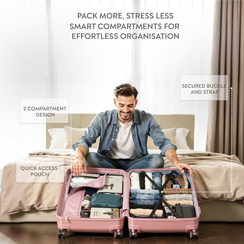 5-Piece Luggage Set Expandable Hardside Polypropylene Suitcase Set with TSA Locks & 8 Silent Spinner Wheels Lightweight Nested Suitcases Travel Set American Airline-Approved Carry-On - Pink - color: Pink, size: 5-Piece Set