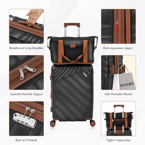 Rosamo 6-Piece Hard Shell Expandable Luggage Set, Airline Approved Carry-On - color: Black