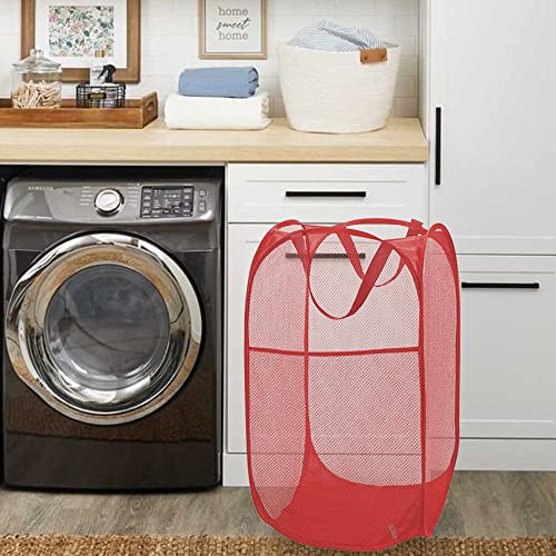 BATTOO Deluxe Strong Mesh Pop up Laundry Hamper Basket with Side Pocket for Laundry Room, Bathroom, Kids Room, College Dorm or Travel Red - color: Red