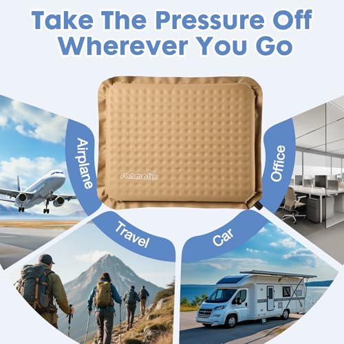 Airplane Travel Seat Cushion, 2, Khaki | Inflatable seat cushion for stadium, camping,outdoors.Sondur travel cushion for airplane - color: Khaki