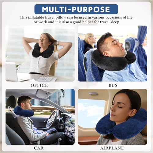 Sintuff 2 Inflatable Neck Pillow Airplane Travel,Black and Blue - color: Black and Blue