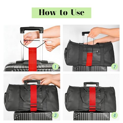 2 Pack Multi Use Strong Adjustable Luggage Connector Straps for Suitcases - color: Red