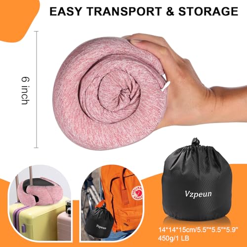 Travel Pillow - Hooded Neck Pillow Airplane Memory Foam Filling - color: Red