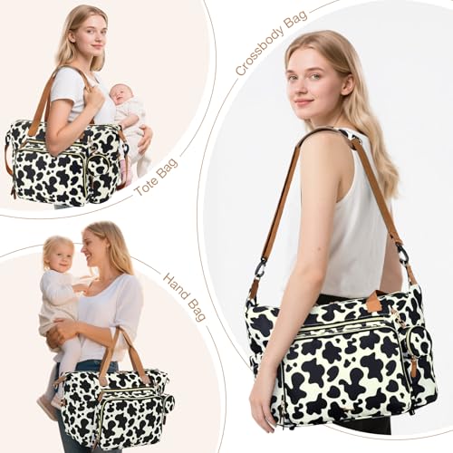 Diaper Bag Tote, Large Baby Hospital Bag for Labor Delivery Mom - color: Cow Print
