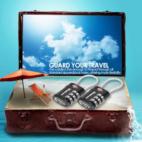 4 Pack TSA Approved Luggage Locks, Combination Travel Cable Lock, 3-Digit Waterproof Padlock, Zinc Alloy Outdoor Keyless Resettable Lock for Travel, Lockers, Bags, Backpack, Gym, Gate-by BRILLIRARE - color: 4 Pack