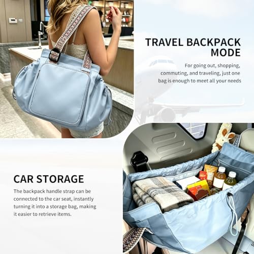 Large Capacity Travel Tote Bag, Convertible Backpack, Shoulder Bag, Crossbody, 15 Compartments - color: Blue-15