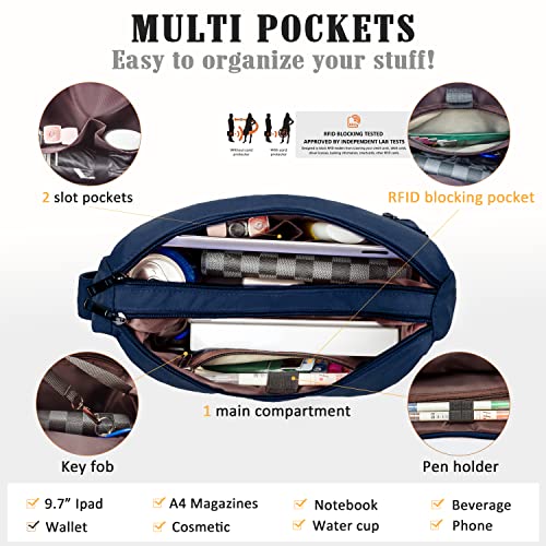 VOLGANIK ROCK RFID Purses for Women Fabric Nylon Multi Pocket Crossbody Bag Ladies Travel Handbag - color: Navy, size: Large