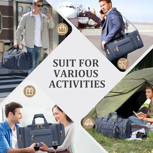 Gonex Canvas Duffle Bag, Expandable 60L Travel Overnight Weekender Bag - color: Denim Blue, size: X-Large-60L (Without Shoe Compartment)