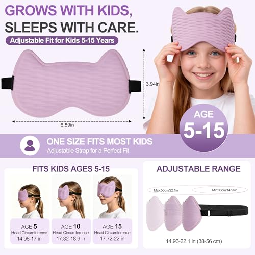 Kids Sleep Mask, 3D Contoured Cup Eye Mask for Sleeping | Zero Pressure Memory Foam, Blackout Eye Cover, with Adjustable Strap, Soft Travel Nap Blindfold for Boys Girls Teens, Purle - color: Purple