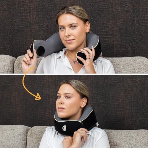 Neck Pillow Airplane - Travel Pillow - Comfortable and Ergonomic Memory Foam - Airplane Pillow with 360° Head & Neck Support - Black - color: Black