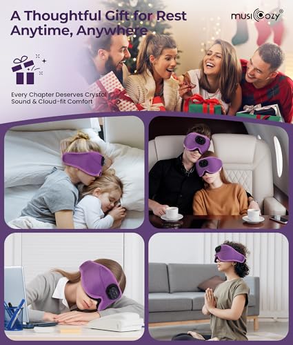 MUSICOZY Sleep Headphones Bluetooth 5.4 with Smart Timer 3D Eye Mask - color: Purple