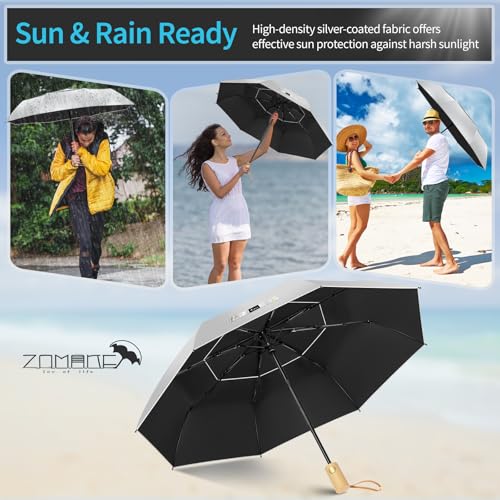 ZOMAKE UV Umbrella for Sun Protection, Travel Compact Sun Umbrellas 46Inch - color: B:Silver,Black a