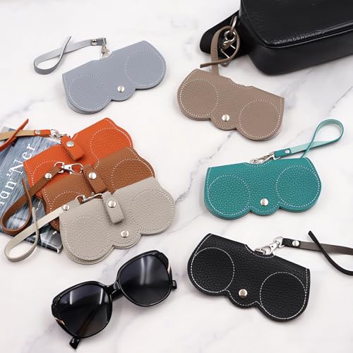 Soft Leather Sunglasses Bag, Soft Leather Sunglasses Bag with Wrist Strap, Portable Glasses Case Holder Sunglasses Pouch - color: Coffee
