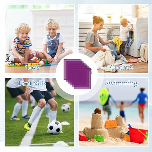 6 Pack Mesh Drawstring Bags with Lock, 14x17 for Gym, Beach, Laundry - color: Purple