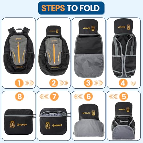 ZOMAKE Lightweight Packable Backpack 25L, Foldable Hiking Daypack - color: Black&medium Grey